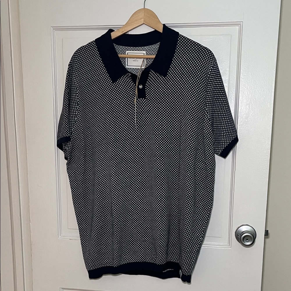 Men's Navy and White Polo Shirt Knit